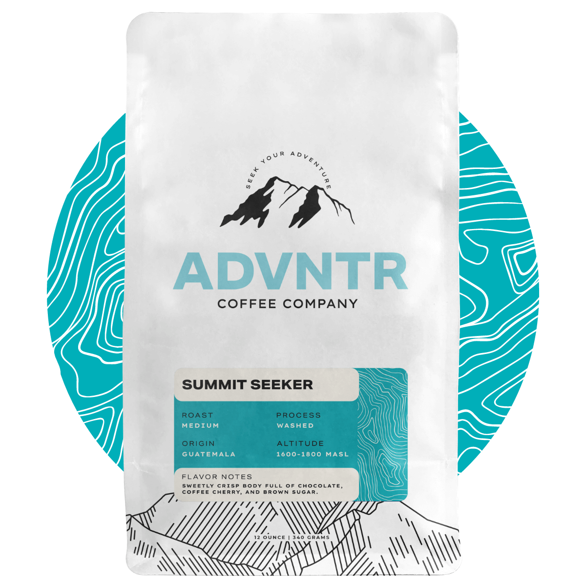 Summit Seeker 12 ounce coffee bag by ADVNTR Coffee Co.